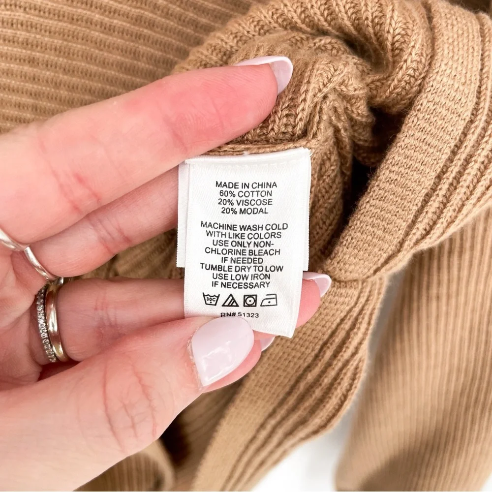 1. State Rib Knit Bubble Sleeve Pullover Sweater in Wild Oak Medium